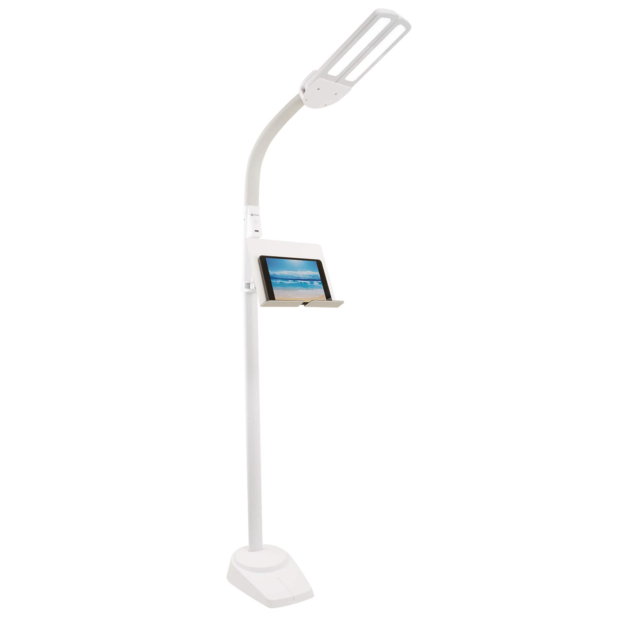 OttLite White Dual Shade LED Floor Lamp with USB Charging Station